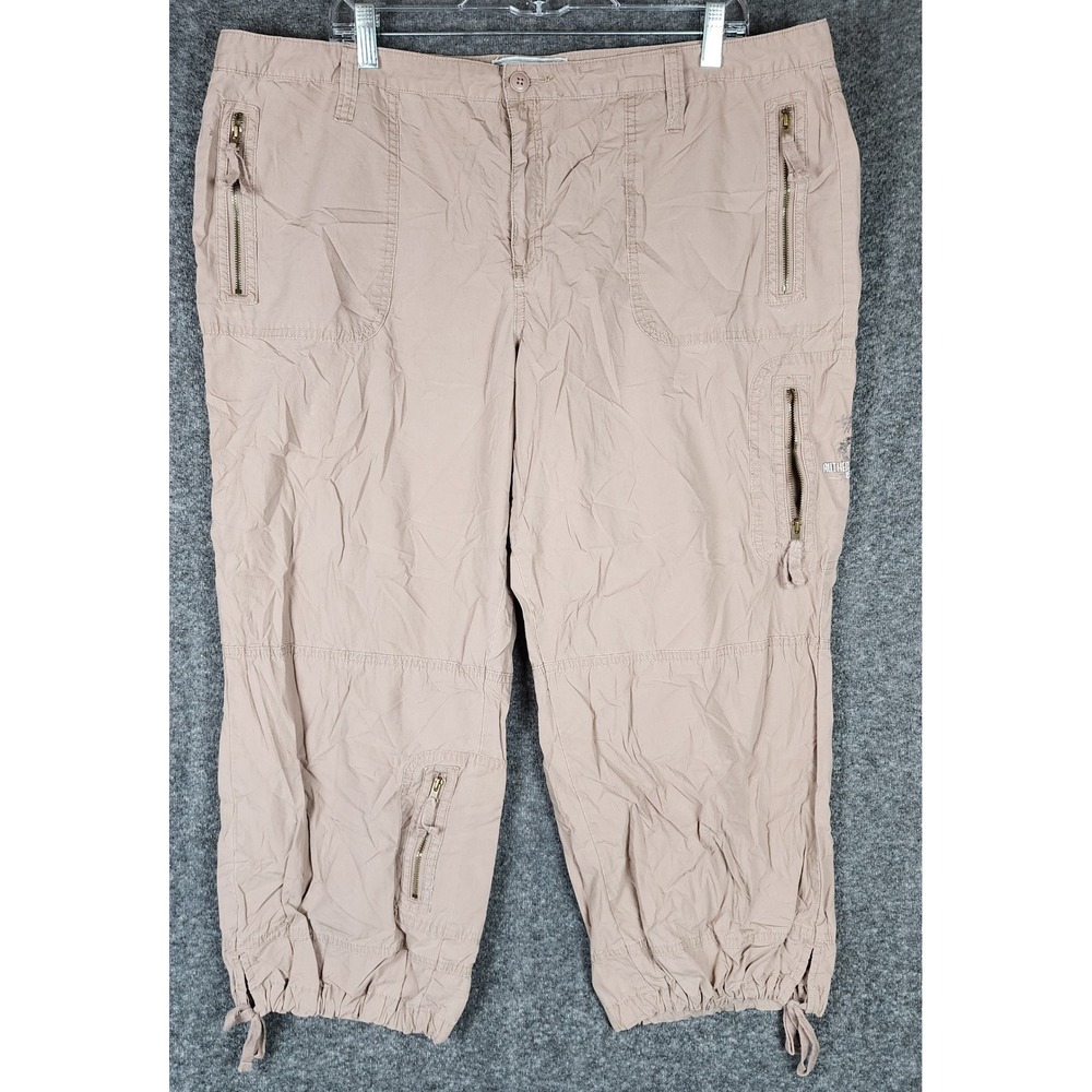 Old Navy Pants Womens 20 Low Waist Surf Cargo Tan Zipper Pockets EUC